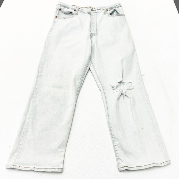 Levi's Ribcage Straight Ankle Light Wash Button Fly Ripped Denim Jeans Size 32 - Picture 2 of 8